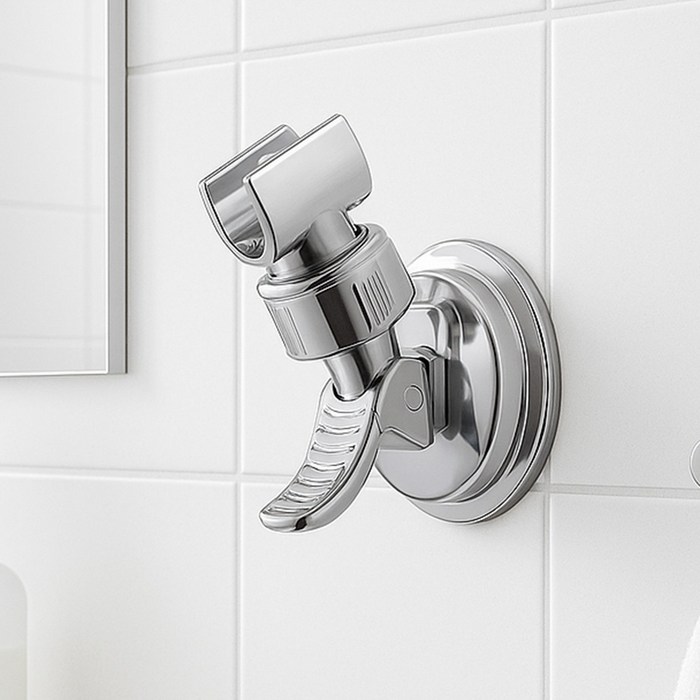 위더스 워터링 360도 회전 각도조절 흡착식 욕실 샤워기 거치대, 실버