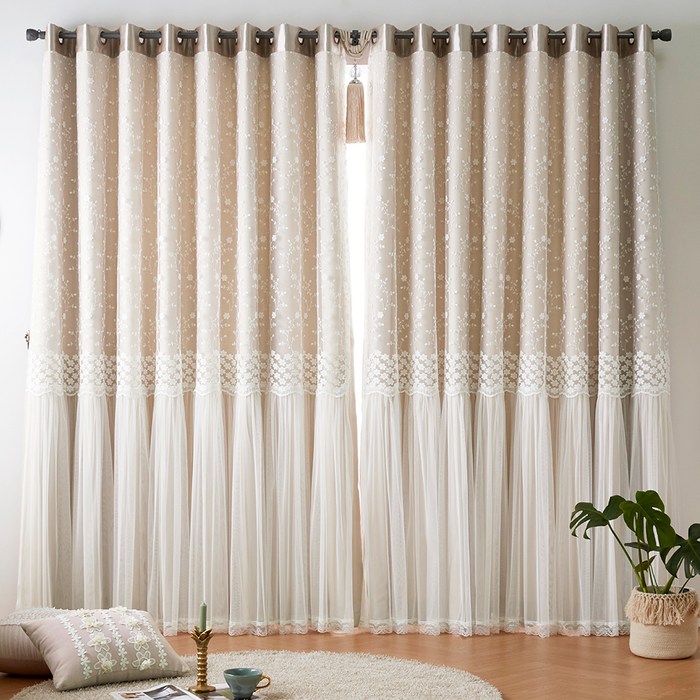 지나송 아리아 웨딩스타일 이중 암막커튼  커튼봉 세트