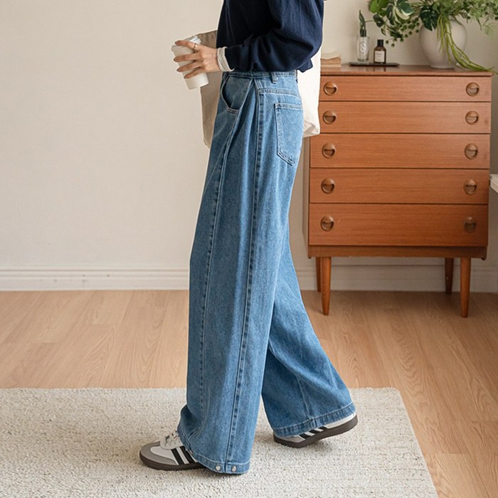 앤더데이 여성용 리오셀 사이드폴딩핀턱 투웨이와이드데님숏기본롱