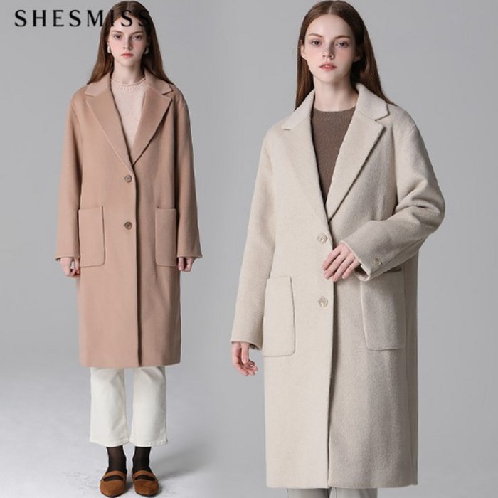 쉬즈미스 울 블렌드 투버튼 롱 코트  택가격 478000원