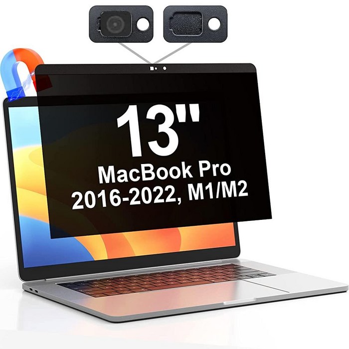 Mamol 프라이버시 스크린 맥북 프로 13인치(2016-2022, M1, M2) 및 맥북 에어 13인치(2018-2021, M1), 마그네틱 눈부심 방지 블루 라이트 필터, 카메