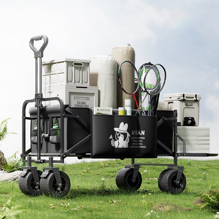 AORAN 캠핑 웨건 뒷문사이드백 큰 바퀴 큰 사이즈, 1개, 블랙