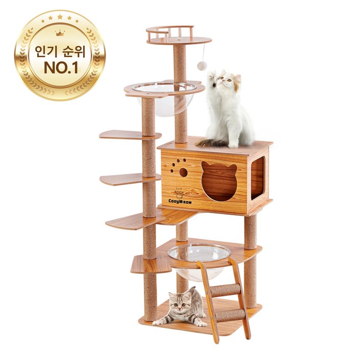고양이 등반용 원목 우주선 디자인,바닥 설치형 두꺼운 합판 캣 하우스,대형 캣 타워  캣 스크래처 포스트,고양이 워크웨이,가정용 다층 캣 점프대,뛰어난 안정성,운동 부족 해결