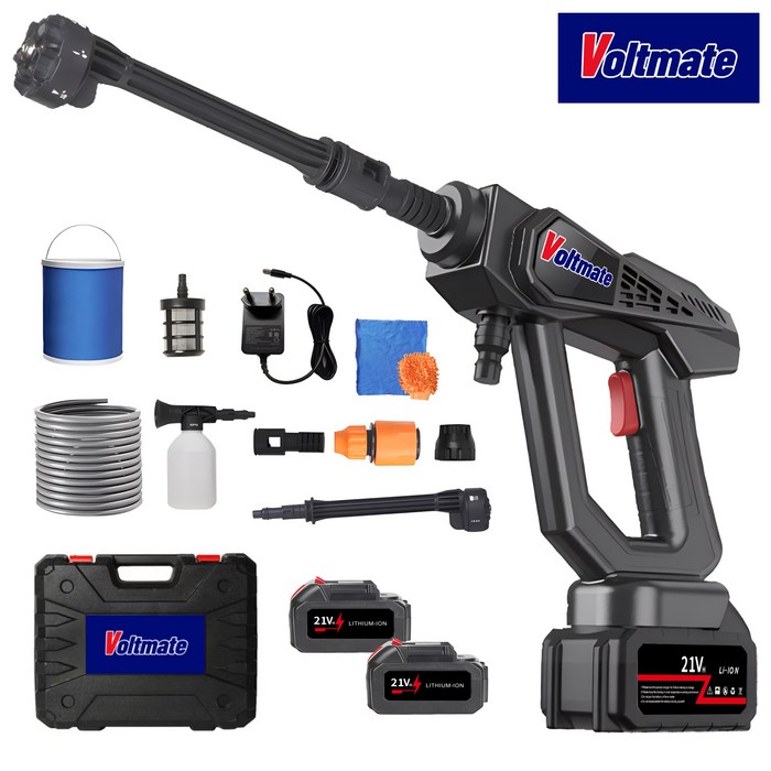 국내발송 VoltMate 무선 고압세척기 고압세차기 휴대용 세차기 6in1 다기능 4000mAh 듀얼 배터리 5m 호스, 접이식 물통 등 세트 포함, 블랙, 8107