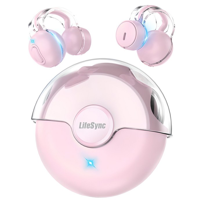LifeSync 블루투스 이어폰 무선 방수 오픈 귀걸이형 고음질 블루투스 헤드폰 자동페어링, 핑크, H08