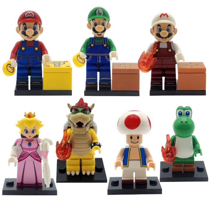 슈퍼마리오 7종 피규어 세트 슈퍼마리오 루이지 불꽃마리오 피치공주 쿠파 요시 키노피 미니피규어 호환블럭, 1개