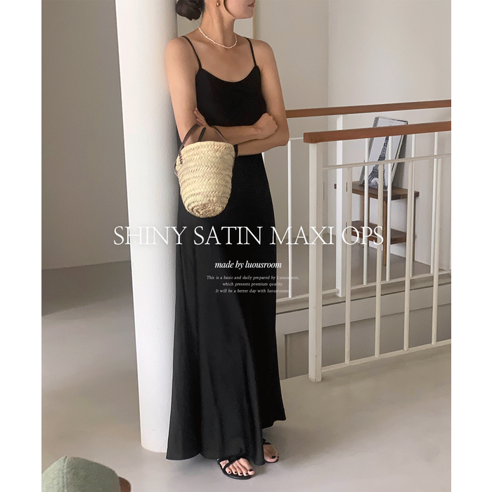 NEW컬러추가 MADE 루어스룸 샤이니 새틴 실크 슬립 스트랩 민소매 나시 뷔스티에 a라인 플레어 빅사이즈 임산부 맥시 롱 원피스