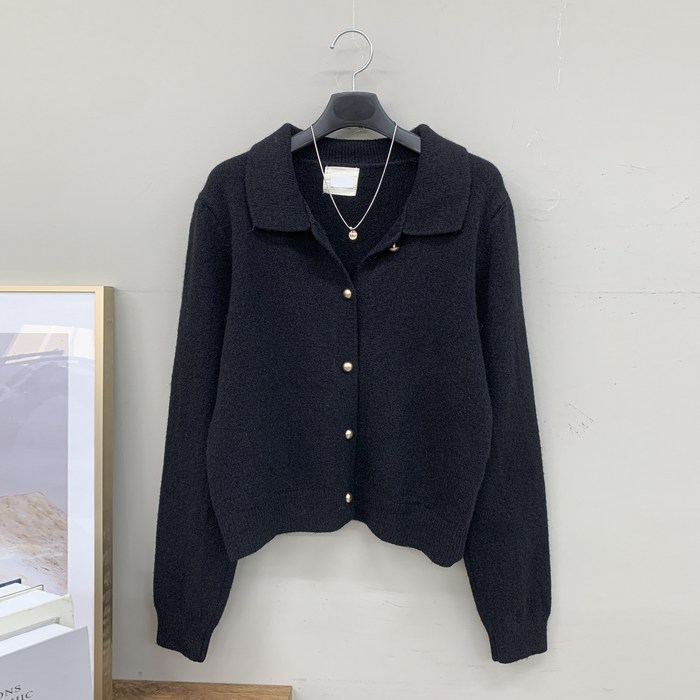 행복여 원톤 골드 버튼 카라 니트 가디건