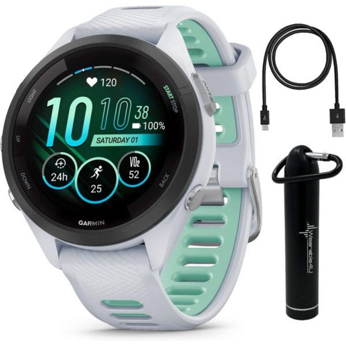 Wearable4U 가민 포러너 965 프리미엄 GPS 런닝 앤 트라이애슬론 47mm 스마트워치AMOLED 터치스크린 디스플레이 포함 카본 그레이 DLC 티타늄 베젤블랙