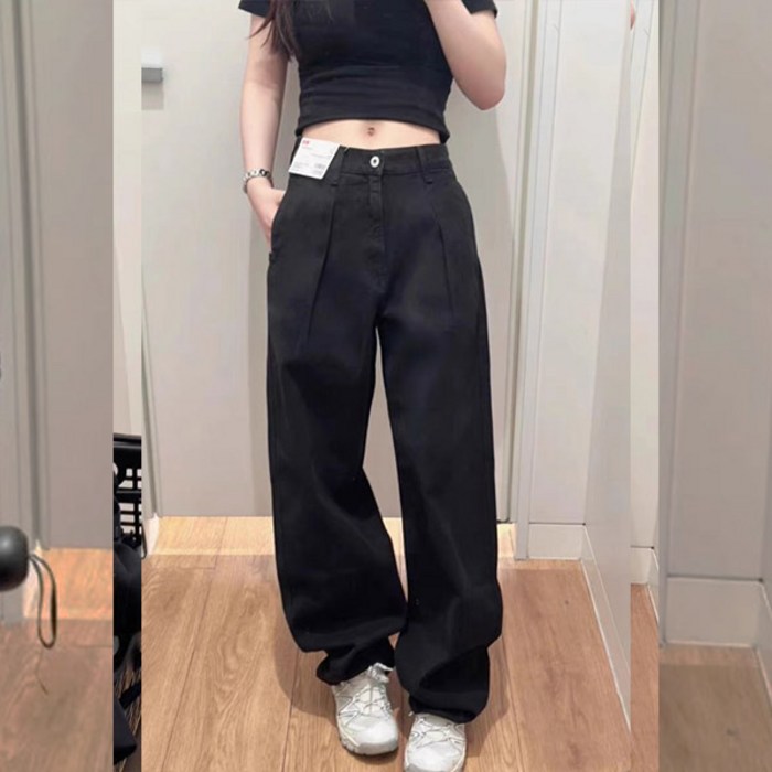 스토리원 여성 원핀턱 와이드 코튼팬츠 면바지 WMFWBT023