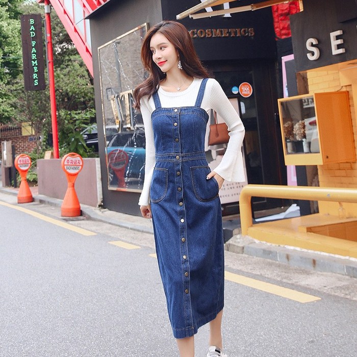 POMTOR 봄  데님  원피스 여성 원피스