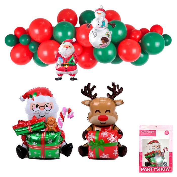 파티쇼 크리스마스 은박풍선 선물 산타 루돌프 클라우드 풍선장식 세트, 혼합색상, 1세트