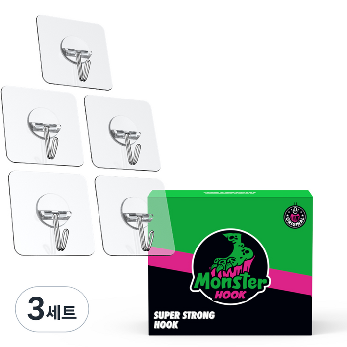 몬스터클리어겔 무타공 부착식 후크 5p, 단일 색상, 3세트