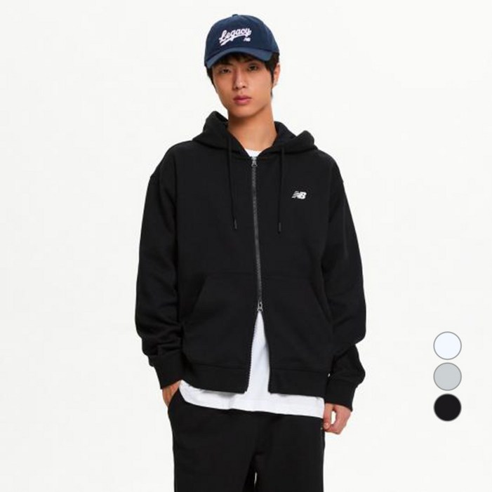 뉴발란스 남성용 유니 에센셜 스몰로고 후드집업 세미 오버 핏 NBMDF11203