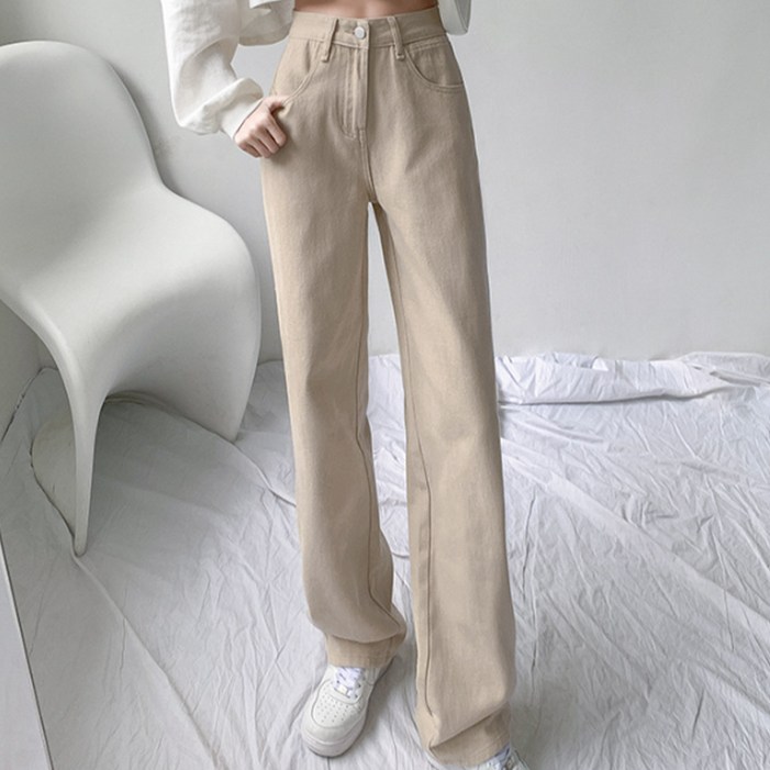 반야스토리 여성용 간절기 하이 웨이스트 와이드 데님 팬츠 SS63