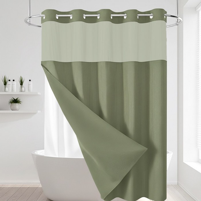 커튼링이 필요없는 방수 패브릭 2중 반투명 무지 욕실 샤워커튼