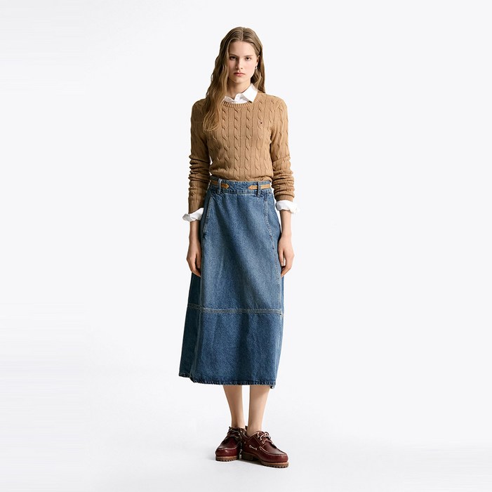 타미힐피거 가죽 벨트 데님 미디 스커트 T22F0NSC030WT11A6