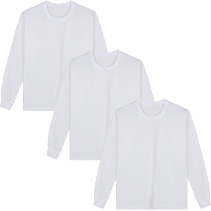 예스플러스 _국내산 베이직 고밀도 순면 긴팔면티 3P_손목시보리