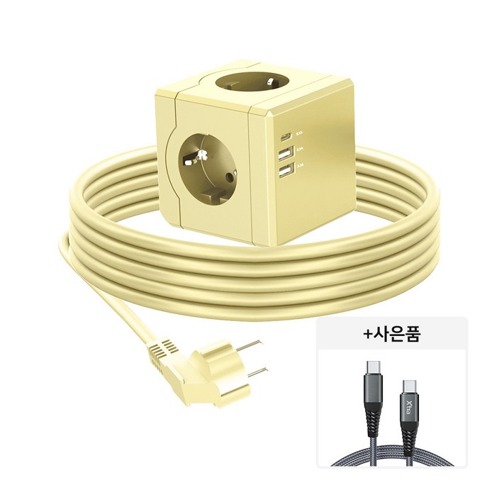 에코너 큐브 멀티탭 C타입 3구 4000W 고용량  100w 고속케이블 증정