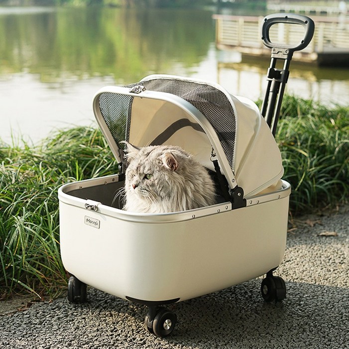 Zaxnouvi 반려동물 외출 오픈 루프 소형 카트 초경량 카본 유모차, 1개, 화이트