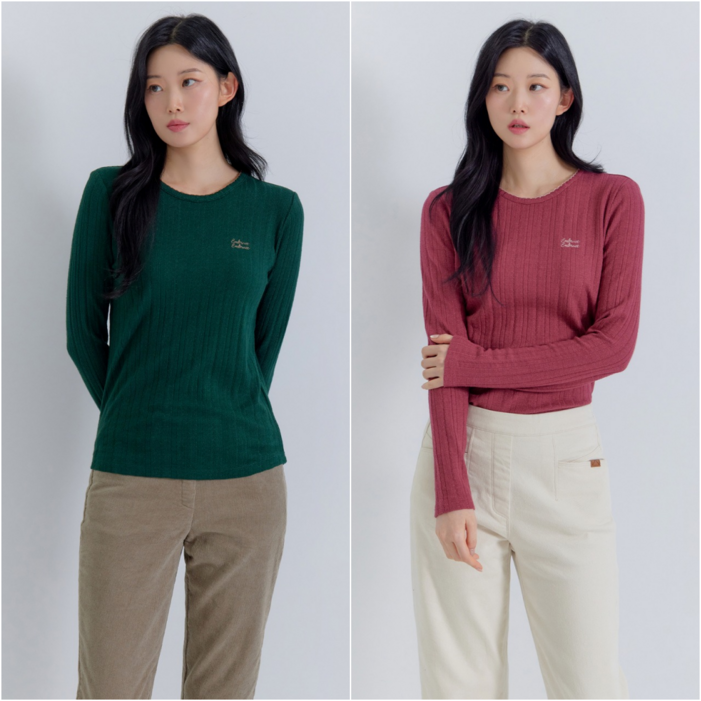 지센티셔츠 여성 부산점 네크 페고딩 라운드 긴팔 티셔츠 LCTSPA24 2컬러