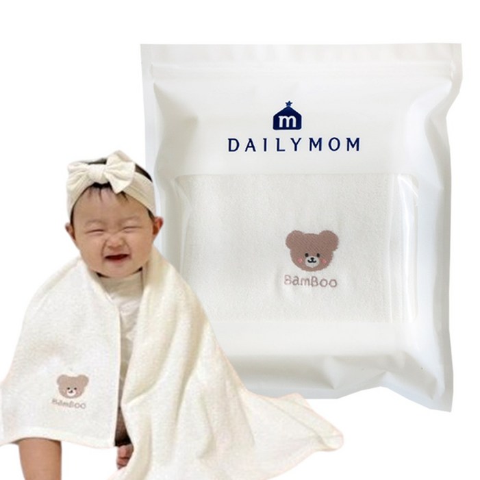 데일리맘 밤부 부드러운 아기목욕타올 출산준비물, 1개, 화이트
