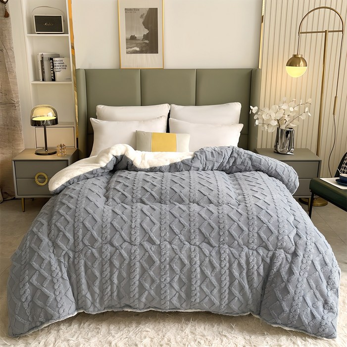 HULULU 따뜻한 겨울 이불 침구 세트 부드러운 담요 보온 특대형 침구, 그레이