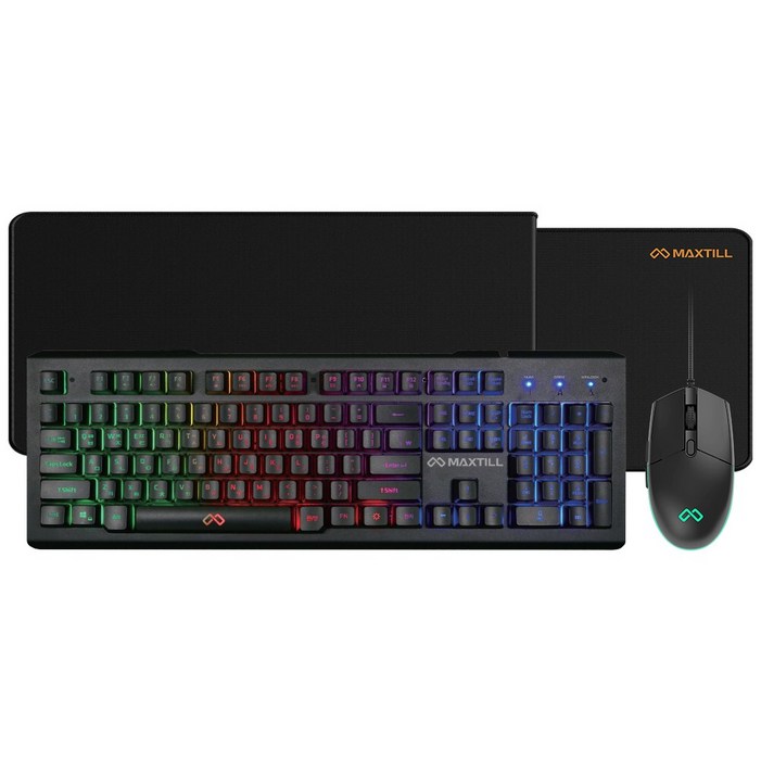 맥스틸 LED 유선 게이밍 키보드 마우스 장패드 세트