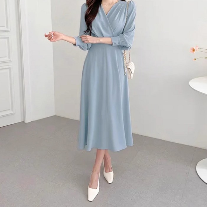 에스알비 랩 주름 롱 원피스