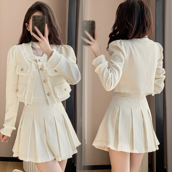 Asure 여성 투피스 세트 하객룩 크롭자켓스커트