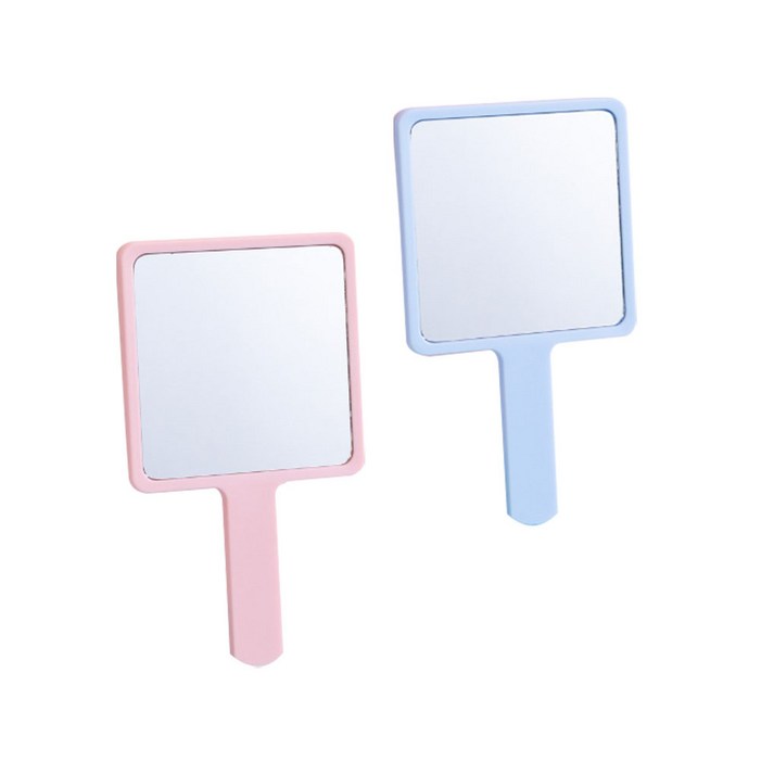 사각 휴대용 손거울 2세트 파스텔 컬러 미니 거울 뷰티 소품 심플 핸드미러, 핑크블루, 2개입