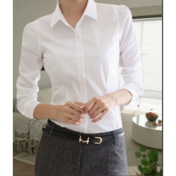 [1+1] 여성 슬림핏 스판 셔츠 구김없는 블라우스 화이트 블랙 하늘색 핑크 와이셔츠