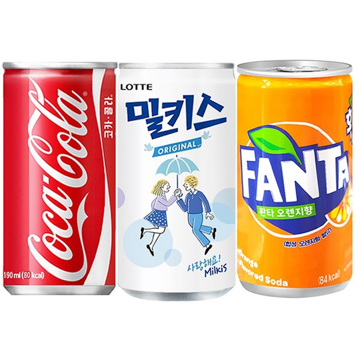 코카콜라환타오렌지밀키스190ml X 각10개총30개 업소용콜라환타밀키스탄산음료미니음료소캔, 90개, 190ml