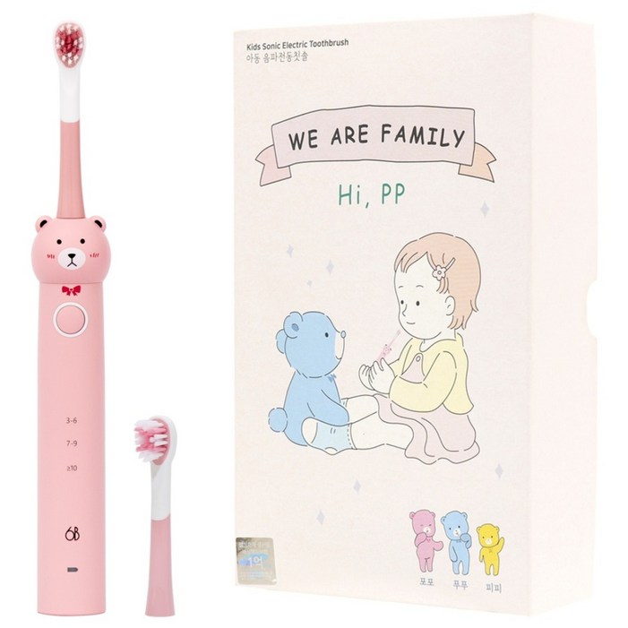 식스비 3단 유아 어린이 음파 전동칫솔 아동 아기, SBKIDS100인디핑크
