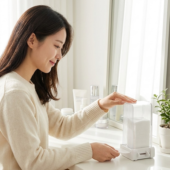 씨엔알비 원터치 위생 화장솜 케이스, 클리어화이트, 1개