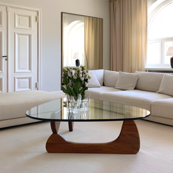 센소 유리 소파 테이블 거실 유아인 테이블 커피 테이블 이사무노구치 원목우드 테이블, 브라운 월넛