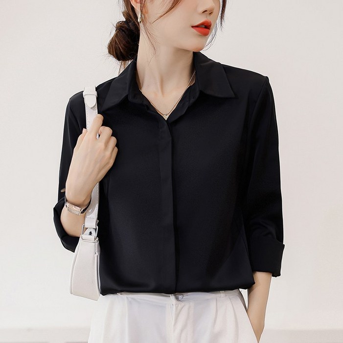 구김적은 여성 히든버튼 셔츠