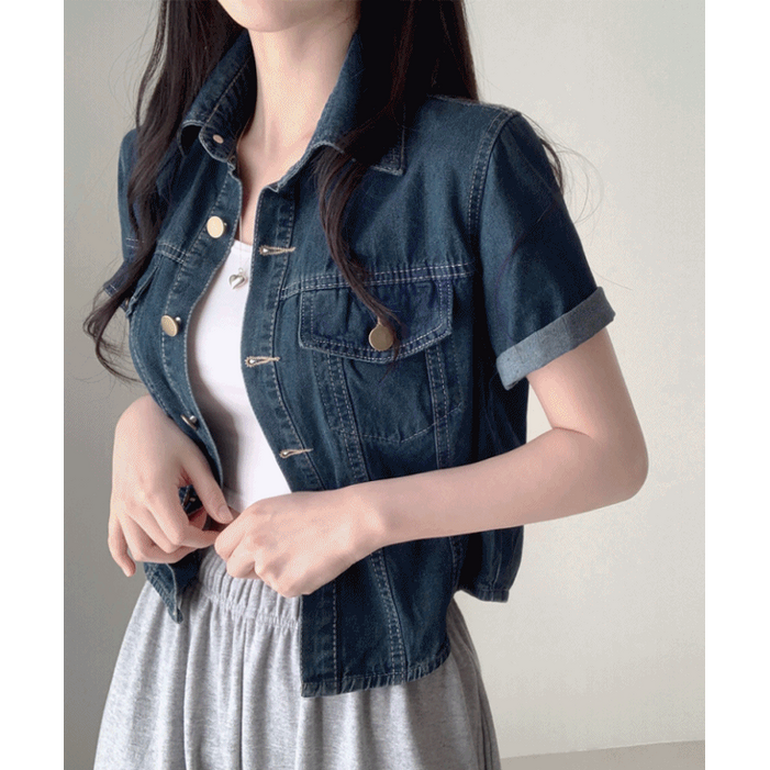 자스민벨 라이킷 반팔 청자켓 데님 셔츠