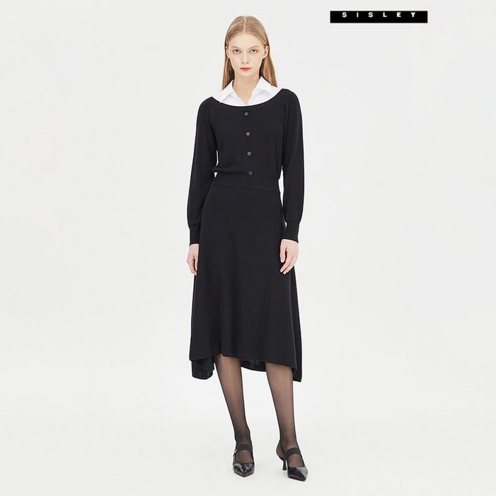 시슬리 우븐 카라 울 블렌드 니트 원피스 SAKO03411