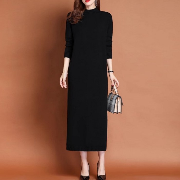 르엠마 정장룩 루즈핏 폴라 목티 롱기장 가을 겨울 니트 원피스 84134