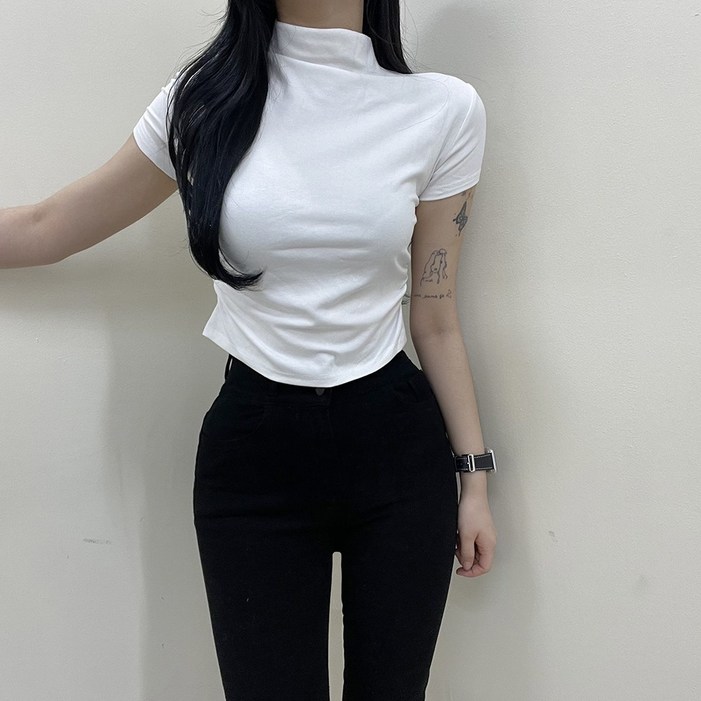 VANANA2 여성 데일리 심플 무지 캐주얼 옆 스트링 반폴라 반팔티셔츠 3color VANANA2 여성 데일리 심플 무지 캐주얼 옆 스트링 반폴라 반팔티셔츠 3color