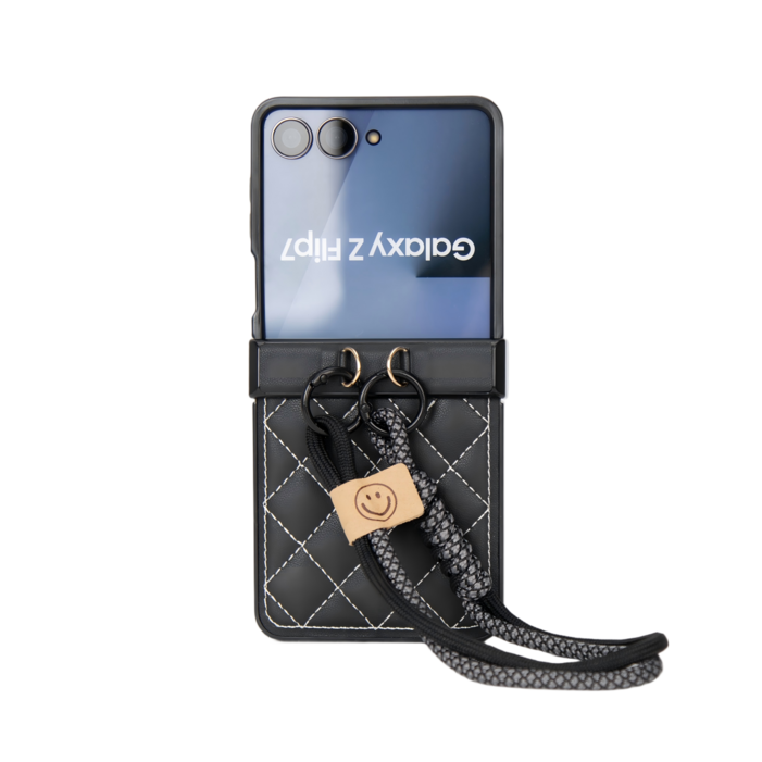 윰스모르 가죽무늬 갤럭시 Z플립 손목스트랩 힌지 보호 케이스