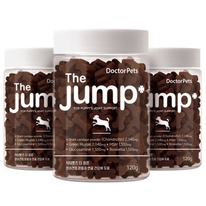 닥터펫츠 강아지 관절영양제 콘드로이친 초록입홍합 슬개골 관절 통증개선 무릎근육 고함량 120g, 120정, 뼈관절강화, 3개