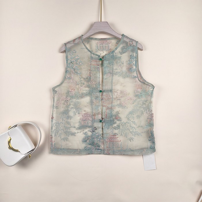 2024 여름 새로운 패션 여성 의류 새로운 중국 자수 민소매 조끼 국가 스타일 국가 스타일 어머니 조끼