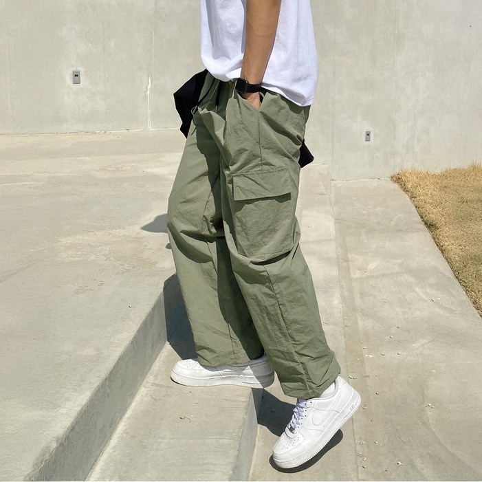 어반플리커 남성용 시원한 나일론 카고 와이드 팬츠
