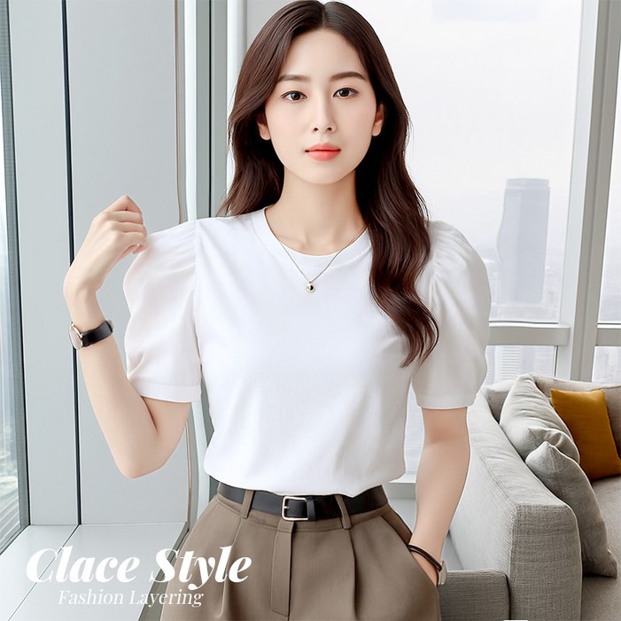 클레이스 벌룬소매 라운드 티셔츠