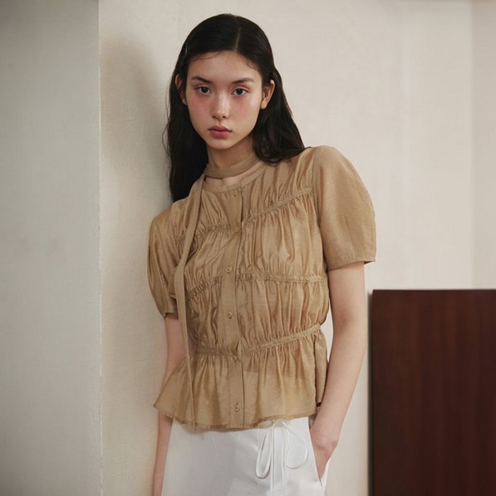 잇미샤 [25 S/S] 잇미샤 라운드넥 타이 블라우스 ITP6ZBL870