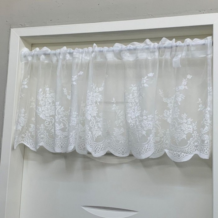 주방 레이스 짧은커튼 창문가림막 화이트 2210PC 1EA
