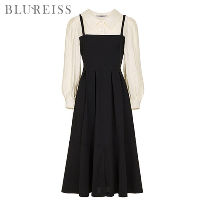 셔츠 카라 배색 핀턱 원피스_BI6S1OP3001