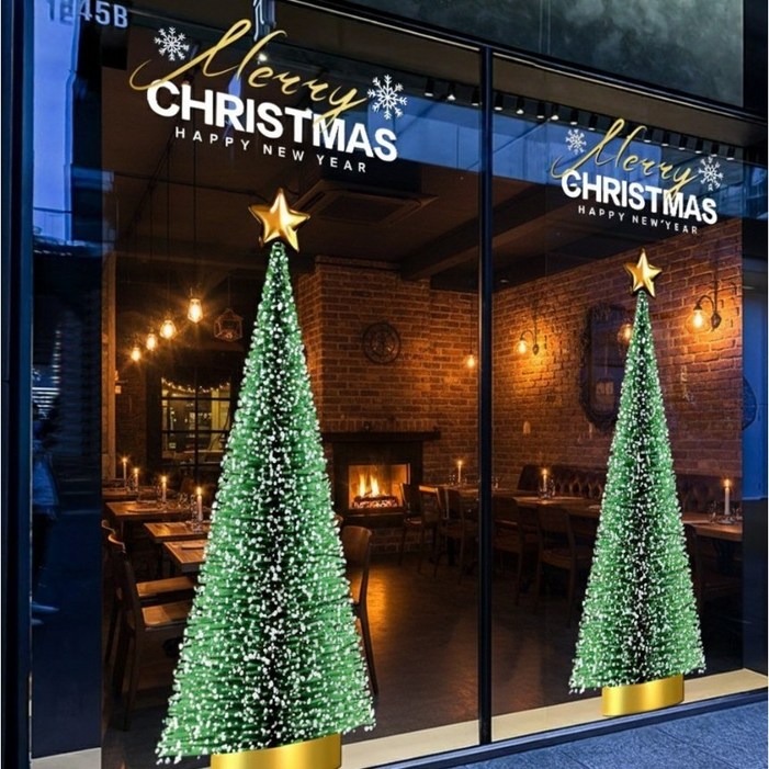국내배송 대형 크리스마스 정전기 트리 유리창문 무접착 시트지 데코